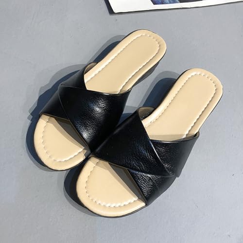 Women's Summer Fashion Leather Open Toe Cool Slippers Casual Comfortable Outdoor Beach Adult Character Slippers Women4