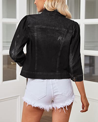 Vetinee Lightweight Jacket Women Light Denim Jacket For Women Cute Jackets For Women Shirt Jacket Women Black Shacket Black Size Large Size 12 Size 14 #TOP1