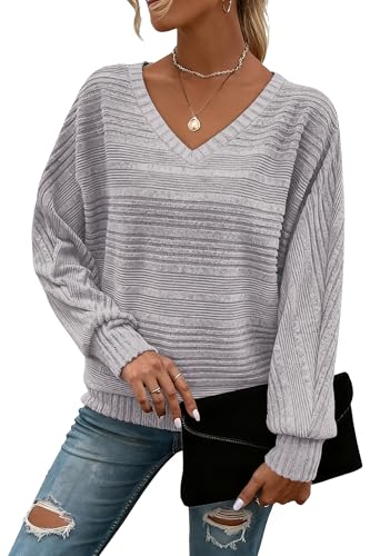 RICHSTORY Tops for Women Trendy Long Sleeve Shirts Fall Sweaters Grey XL