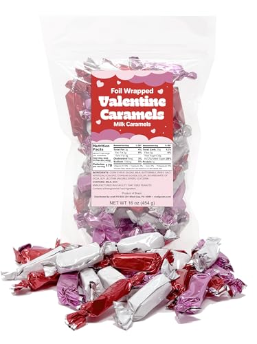 Valentine’s Day Candy Individually Wrapped Foil Wrapped Caramels Red, Pink