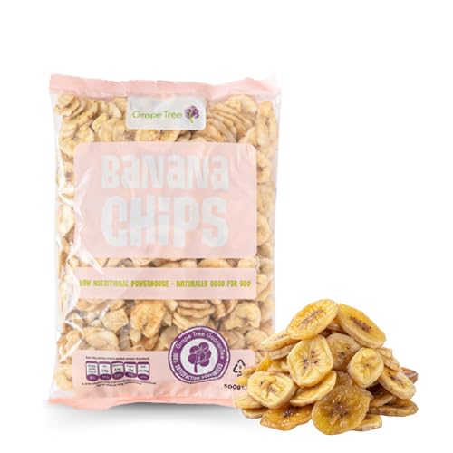 Grape Tree Banana Chips 500g. Dried Banana Slices. Natural Dried Fruit, Crunchy Snack Perfect for Adding to Muesli, Cereal & Yogurt. Dehydrated Fruit Healthy Snack. Ready to Eat