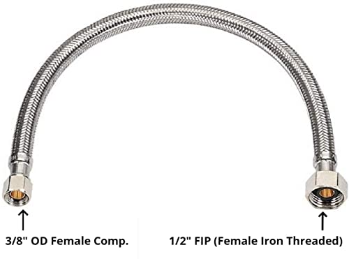 EZ-Fluid 24" Stainless Steel Braided Faucet Connector,Faucet Water Supply Hose Connector Lines 1/2" Fip x 3/8" Comp x 24" (Pack 4)