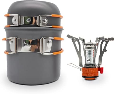 TWOZOZO Portable Backpacking Stove Kit,Camp Stove with Lightweight Pot,Outdoor Mini Picnic Stoves Cookware Equipment,for Camping Hiking Cooking（3PCS