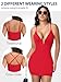 SHAPERIN Women Dress with Built in Shapewear Sexy Deep V Neck Bodycon Cocktail Party Mini Dresses Red L