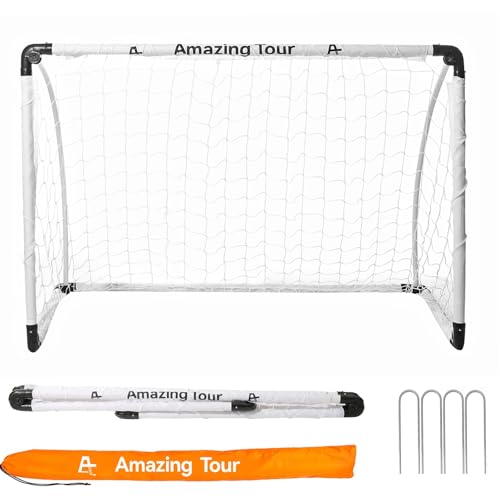 Amazing Tour Football Goal Football Goals for Kids 90x60x60cm Foldable Football Goals Soccer Sport Games Training Practice Set for 3-11 Year Old Children White 1 Pack