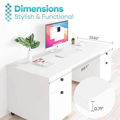 Kaboon White Table Top 23.62\" D x 59.1\" W, Solid One-Piece Desktop, Universal Wood Countertop, Reversible Laminate Top, Double Desks, L-Desk DIY, for Home and Commercial