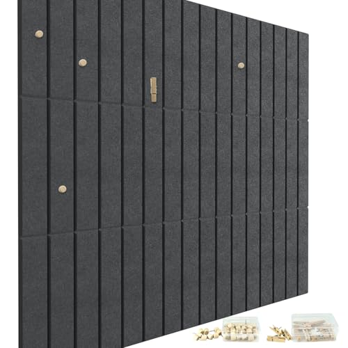 Pizarra de corcho grande, 90 x 120 cm, 12 unidades, autoadhesiva, tablero decorativo de fieltro, plegable, con 50 chinchetas, para casa, cocina, oficina, escuela (gris oscuro)