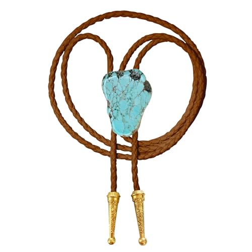 Image of Daisy Del Sol Gemstone Bolo Tie Braided Vegan Faux Leather Natural Stone Gold Handmade Necklace Adjustable Boho Western Jewelry