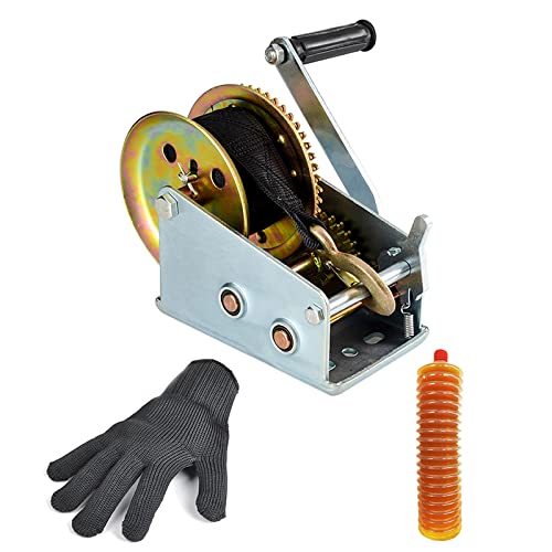Cabrestantes de remolque de barco de 2500 lb con cuerda de nailon negro de 33 pies para barco, ATV, RV, remolque de barco, cabrestantes de mano resistentes con cuerda y gancho (2 guantes) Cover