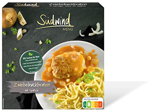 Saftiger Zwiebelhackbraten in würziger Sauce mit Spätzle - Fertiggerichte für die Mikrowelle / Wasserbad - Südwind Lebensmittel Cover