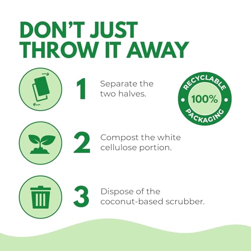 AIRNEX Biodegradable Natural Kitchen Sponge - Compostable Cellulose and Coconut Walnut Scrubber Sponge - Image 6