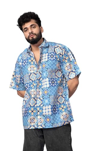 Image of Half Sleeve Relaxed Fit Men's Casual Shirt | Cotton Blend Oversized Shirts for Men Loose fit | Oversized Printed Shirts for Men | Men's Half Sleeve Relaxed Fit Shirt Fashion