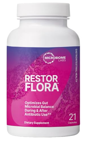 Microbiome Labs RestorFlora PD - Men's & Women's Probiotics for Digestive Health & Gut Reset - Spore Based Saccharomyces Boulardii Probiotics to Help Restore Microbial Balance (21 Capsules)