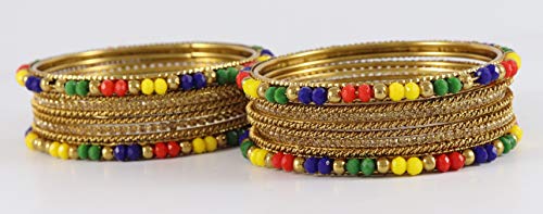 Image of NMII Metal with Zircon Gemstone, Pearls and Beads Studded Glossy Finished Bangle Set For Women and Girls