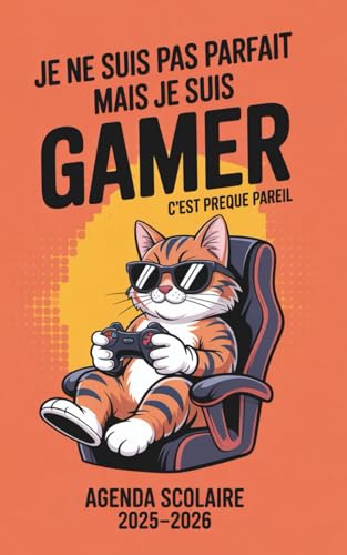 Agenda scolaire 2025 2026 GAMER: 2 jours par page , Primaire College Lycee , Cadeau garcon chat drole humour