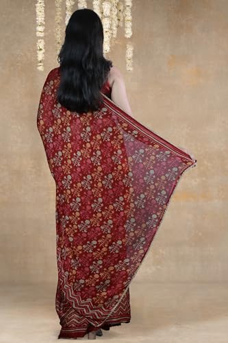 Image of MIRCHI FASHION Women Saree Floral Print Chiffon | Lightweight Festive Occasion Sari for Farewell and Functions with Unstitched Blouse Piece