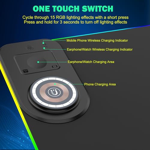 GIM RGB Gaming Mauspad 15W Qi Mousepad LED 800x350x4mm 10 Beleuchtungsmodi mit 10W Schnellladung Qi Kabelloses Laden für I-Phone 13/13 Pro Handy, Kopfhörer, Wasserdicht, rutschfest (Schwarz-Ständer) - Zusatzansicht 4 | TV | Video | Foto
