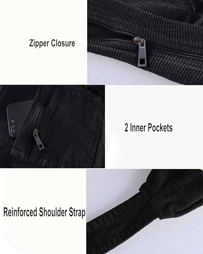 Image of 2026 Corduroy Tote Bag with Zipper Large Casual Handbags Shoulder Purse for Women