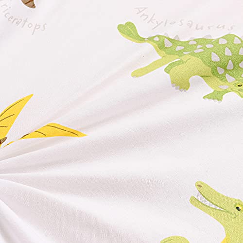 Image of Bedding Fitted Sheet with Deep Pocket,Thicken Printed Fabric Bed Sheets (White(Dinosaur), Full)