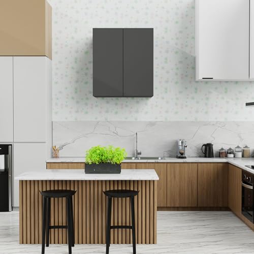 Image of 2 Door Multipurpose Wall Mounted Cabinet with Adjustable & Fixed Shelf | Storage for Modular Kitchen, Bathroom, Office & Living Room | Assembly-DIY | Color-Grey | Size-60x33x63.8 Cm