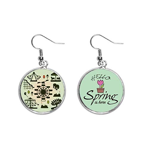 Pendientes de primavera con silueta de parque de atracciones verde oscuro