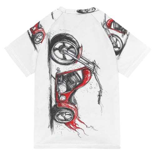 Boys Short Sleeve T-Shirts Fire Motorcycle White Rashguard Kids Swim Shirts Sun UPF 50+2