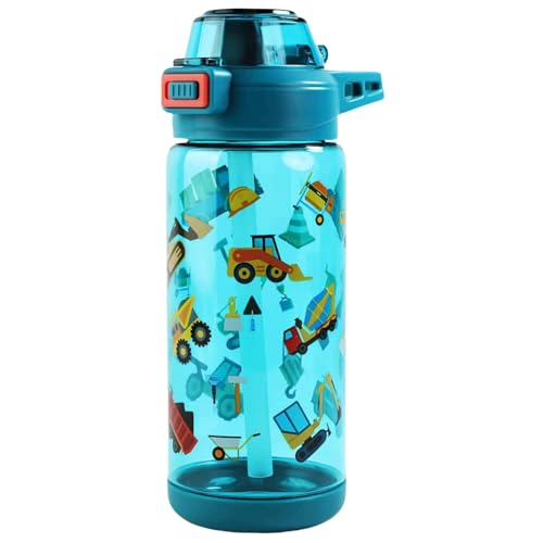 MHwan Gourde Enfant, 600 Ml, Robuste, Incassable, Anti Fuite, Sans BPA, Ouverture par Simple Pression, Facile à Nettoyer, avec Paille, Idéale pour l'École et l'Extérieur