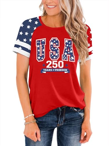 250 Years USA Shirt for Women American Flag Graphic Shirts 4th of July Patriotic Shirt 1776 Tee Tops