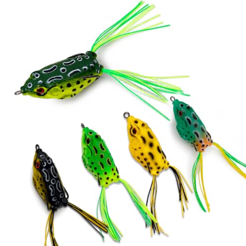 Keenjorika Frog Fishing Lures, 5 Pack Hollow Body Topwater Frog Baits, Weedless Soft Floating Frog Lure with Silicone Skirt Legs, Bass Fishing Lures for Bass Pike Snakehead Musky Freshwater Tackle