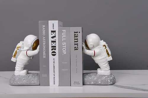Bundle 2Pcs Decor Resin Astronaut Bookends Decor Kids Bedroom Astronaut Toys Outer Space Themed Astronaut Figurine (Gold) #TOP1
