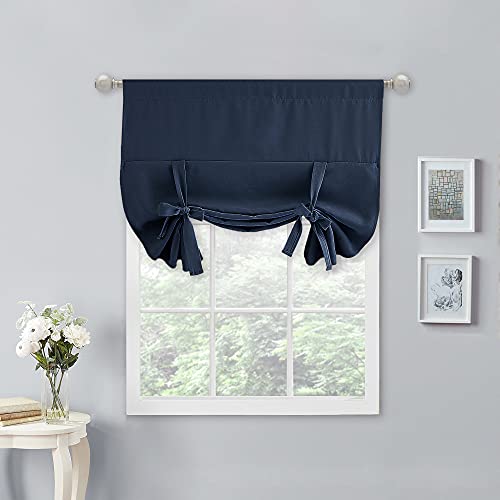 NICETOWN Kitchen Window Curtains - Farmhouse Rod Pocket Adjustable Tie Up Shade Window Treatment Roman Curtain for Cafe/Office, 34" Width x 45" Length