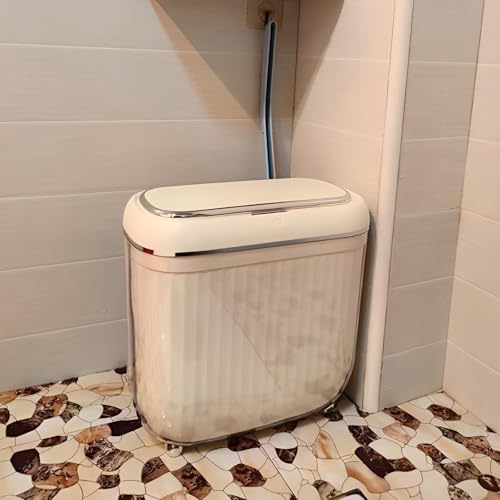 Image of Slim Bathroom Trash Can with Lid 3.7 Gal Rechargable Smart Motion Sensor Trash Can Bedroom Automatic Touchless Garbage Can with Lid Trash Bin for Bathroom Bedroom Office Kitchen
