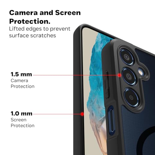 Image of RIGGEAR Shockproof Sleek Hybrid Armor Back Cover Case Compatible with MagSafe Accessories for Samsung Galaxy M35 5G (Smoke Black Matte PC + Black TPU Bumper)