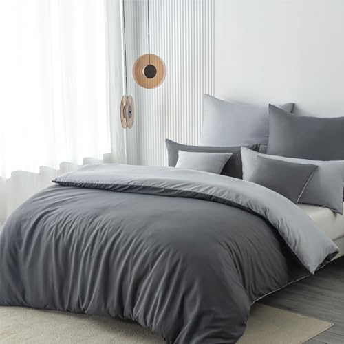 Utopia Bedding Bettwäsche 200x200 Set - Mikrofaser Bettbezug 200x200 cm + 2 Kissenbezüge 80x80 cm - Schwarz 7 Nesture Bettwäsche 200x200 3teilig Anthrazit/Grau Bettwäsche Sets Microfaser Wendebettwäsche 200 x 200, weich & bügelfrei 1 Bettbezug + 2 Kissenbezug 80x80cm mit Reißverschluss