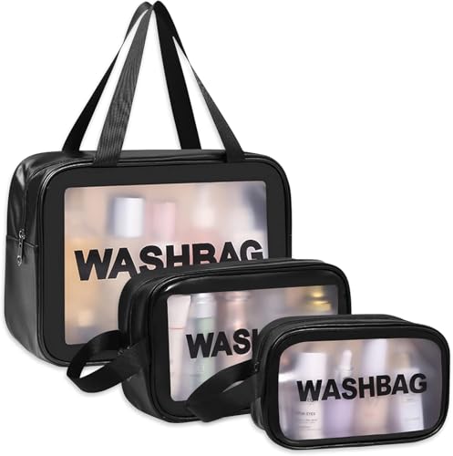 Image of Cosmetic Pouch, Make up Bag for Home & Travel, Toiletry Bag for Cosmetics, Brushes, Accessories Set of 3 - Wash Bag - Light Pink and Black (Blue) (Black)