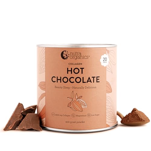Nutra Organics Collagen Hot Chocolate 200g | Low Sugar Beauty Sleep Drink with Magnesium | For Relaxation & Glowing Skin Support (20 Serves)