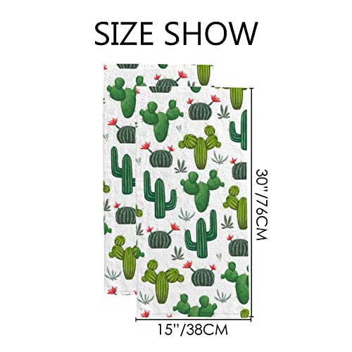 Tsingza Hand Towels Set Of 2 Summer Cacti Succulents Absorbent Quick Dry Fingertip Bath Towels Watercolor Cactus Floral Soft Microfiber Dish Towels Kitchen Bathroom Decor Gym 30X15 Inch #TOP2