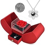 QETRABONE Preserved Red Real Rose Necklace 'I Love You' in 100 Languages - Eternal Flowers Rose, Birthday Gifts for Women Her Mom Wife Girlfriend Grandma on Mothers Valentines Christmas Anniversary