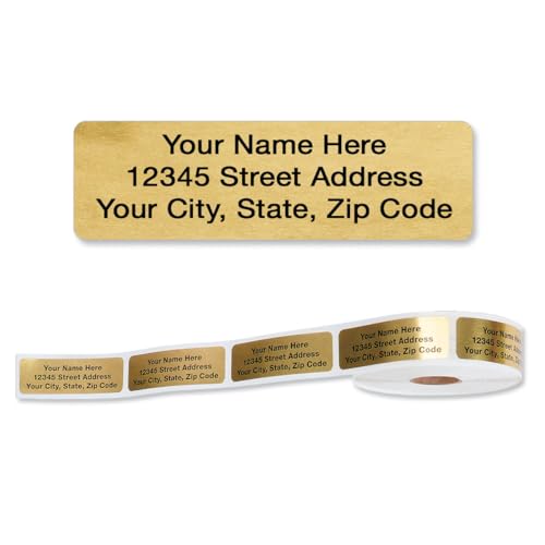 Colorful Images Gold Metallic Foil Rolled Return Address Mailing Labels with Dispenser, Customize with Name & Shipping Address, 250 Self Adhesive, Easy Peel Sticker Label Roll, 3/4" x 2 1/2"