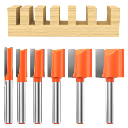 AKYLIN Lot de 6 Fraises Droite Defonceuse à Tige de 6 mm, Fraise droite à queue, Diamètre de Coupe 6/8/10/12/16/20 mm, Fraise Droite pour le Travail du Bois