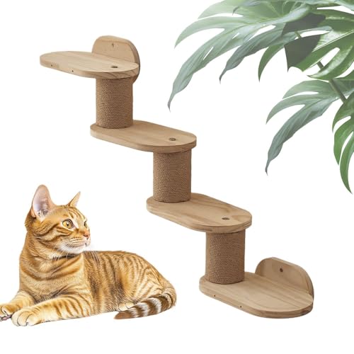 Étagère murale pour chat - Meuble mural pour chat - Escalier flottant en bois - Station de jeux - Pour rebord de fenêtre, plafond, griffoir, bibliothèque