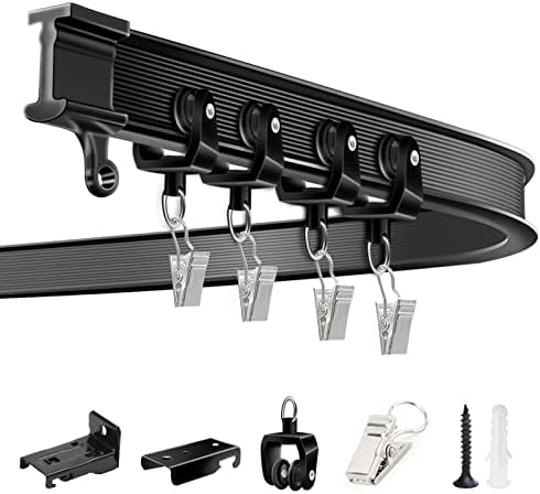 Rail De Rideau Flexible Et Pliable, Montage Mural Au Plafond, Noir Et Blanc, Incurvé, Robuste, Système De Rail De Rideau Coulissant Pour Camping-car, Diviseur De Pièce Sil