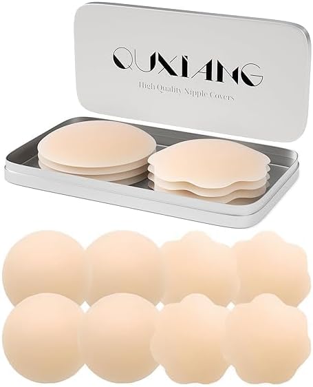 Women Nipple Covers 4 Pairs Reusable Pasties Adhesive Silicone Nippleless Covers (2 Round+2 Flower) Color: Light Brown Colour
