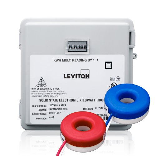 Leviton Outdoor Surface Mount Mechanical Counter 120/208/240V 2P3W 200A with 2 Solid Core CTs Mini Meter Kit, MO240-2SW