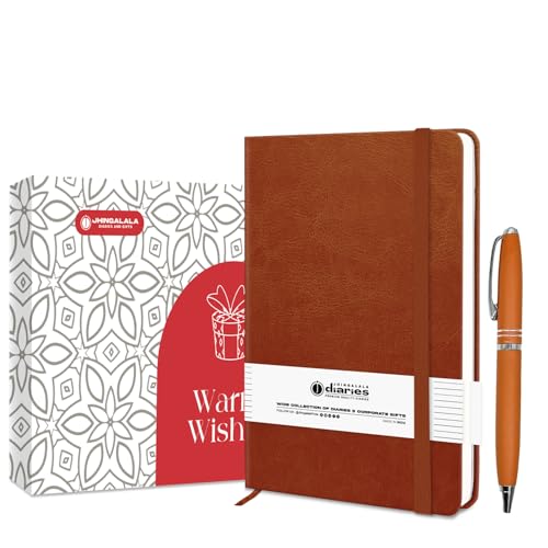 Image of Jhingalala A5 Leather Cover Hardbound Undated Journal Notebook with Pen Combo Gift | 80 GSM Premium Non-Bleeding Paper | Diary with Pen | Ideal Corporate, Diwali & New Year Gift (Tan Brown)