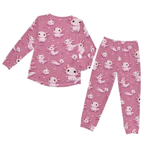 Cute Axolotls Pattern Pink Soft Pajama Set for All Seasons,Breathable Pjs Long Sleeve Sleepwear,Comfy Loungewear 2 Piece Underwear Set 4T2