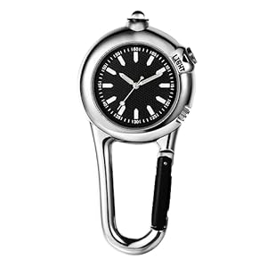 JewelryWe Kwartshorloge met karabijnhaak, multifunctioneel horloge voor artsen, outdoorsporthorloge, clip-on karabijnhaak, pocket watch verpleegkunde, Zilver/Zwart