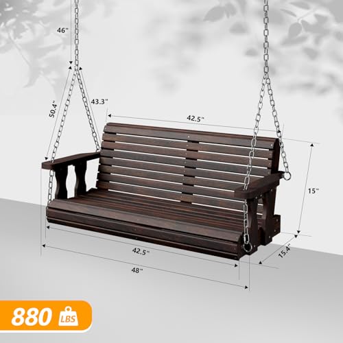 Image of VINGLI 2026 Upgraded 4 FT Wooden Porch Swing, 880 LBS Heavy Duty, Rustic