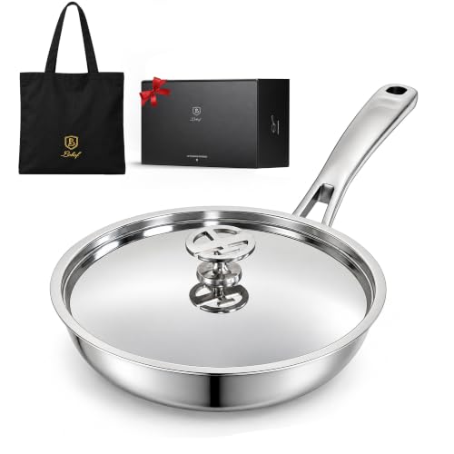 Lebof 8 Inch Stainless Steel Pan with Lid, 5-Ply Clad Base Non Stick Frying Pans for Even Heating, Premium Cookware for Induction, Gas,Electric&Oven by Lebof - Used condition - CA$91.95