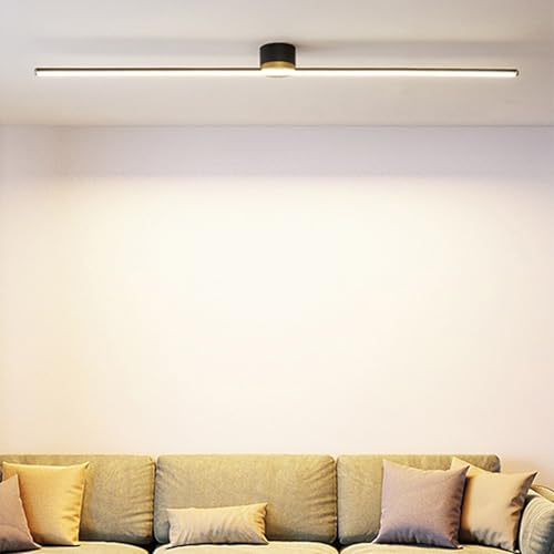 Luminaire plafonnier haut de gamme au design minimaliste noir et or de 120cm de longueur